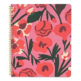 Ban.do Pink/Red Floral Rough Draft Large Spiral Notebook, 11" x 9" with Pockets and 160 College Ruled Pages, Las Flores