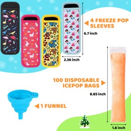 100 Disposable Ice Popsicle Mold Bags 4 Popsicle Holder Comes With A Funnel, BPA Free Freezer Tubes, Healthy Snack Yogurt Stick Juice Fruit Smoothies Ice Freezing Sleeves for Kids (Multicolor-1)
