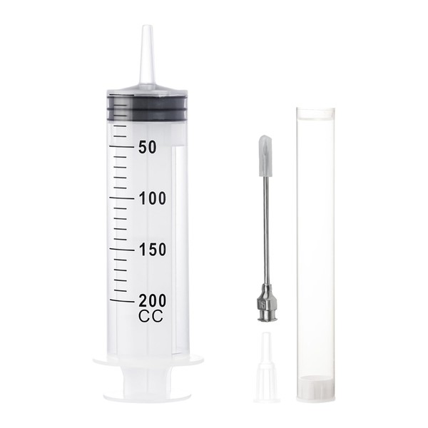 Jdkouh 200ml Syringe with Cap&Stainless Steel Needle,Large Syringe 200ml Reusable,Big