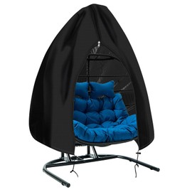 PATIO PLUS Outdoor Single Egg Chair Cover with Zipper, Heavy Duty 420D Egg Swing Chair Cover, Waterproof Windproof, 115x190cm, Black