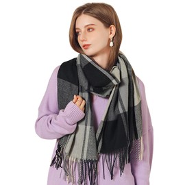 Figarge Scarf Women's Checked Scarf for Women Men Checked Scarf with Fringes Autumn Scarf Winter Scarf Plaid Scarf Softer Than Cashmere Warm Winter Scarves, Black ink