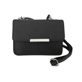 Roma Leathers Mini Leather Cross Body Purse - Premium Black Embossed Cowhide Leather - Backside Detachable Wallet - Adjustable and Removable Shoulder Strap - Designed in USA
