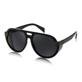 FEISEDY Vintage Aviator Polarized Sunglasses for Women and Men, Oversized Flat Top TR Frame, 80s Retro Round Shades B0096