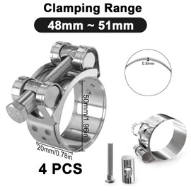 Joint Bolt Clamp, Pack of 4 Hose Clamps, Stainless Steel, Clamping Range 48-51 mm, Exhaust Clamp, Hose Clamp, Stainless Steel Joint Bolt Clamps, Clamping Jaw Clamps, Hose Clamps (48-51 mm)