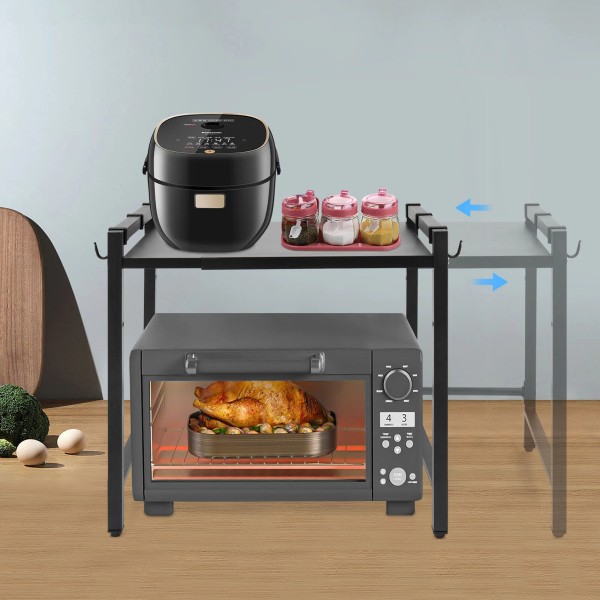 Unbranded Adjustable Microwave Stand Black Oven Shelf Kitchen Countertop Organizer