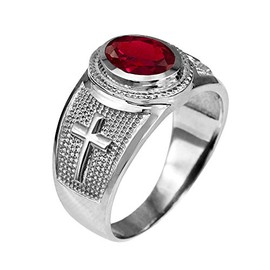 Religious Jewelry by LABLINGZ Sterling Silver Christian Cross July Birthstone Red CZ Ring (11)
