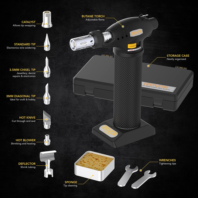 LEXIVON Butane Torch Multi-Function Kit | Premium Self-Igniting Soldering Station