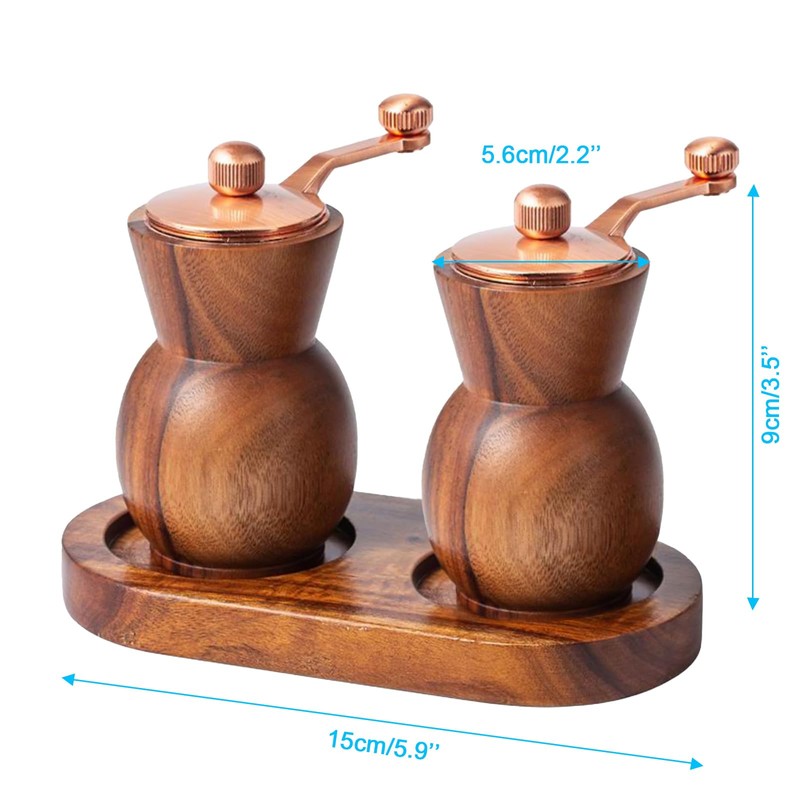 2 Pcs Wooden Salt and Pepper Grinder Set - Manual