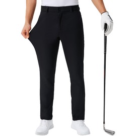 QPNGRP Men's Golf Pants 30"/32"/34" Inseam Lightweight Stretch Work Dress Pants Black 34Wx32L
