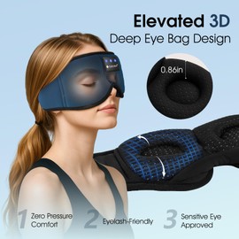 ZUMUSEN Bluetooth Sleep Headphones, 3D Wireless Music Eye Mask with Ultra-Thin Stereo Speakers, Adjustable Sleep Mask for Side Sleepers, Perfect for Travel, Meditation, Relaxation
