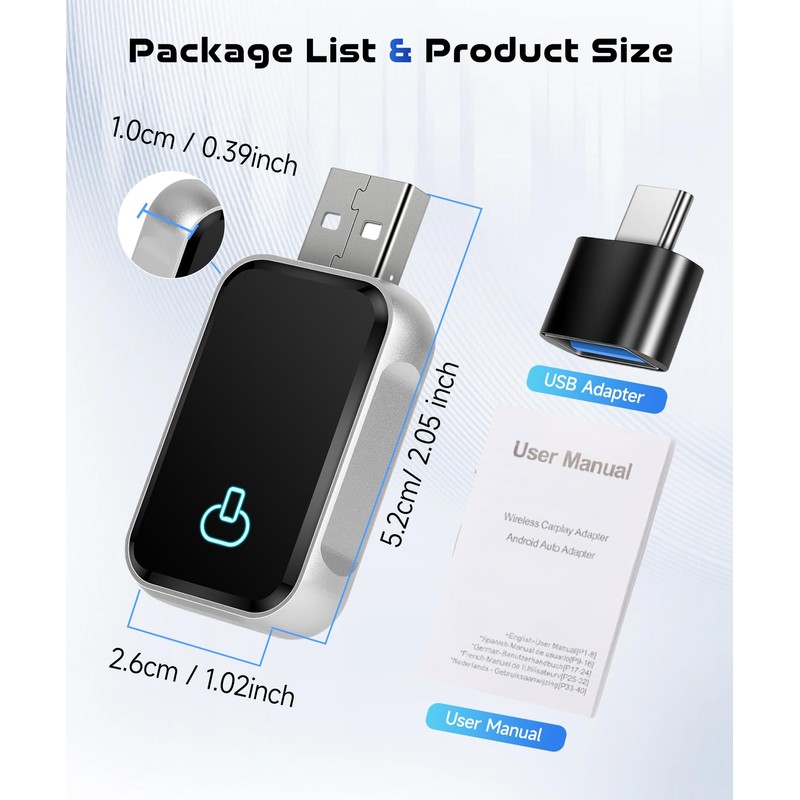 2025 Wireless Android Car & Carplay Wireless Adapter, 2-in-1 Stick