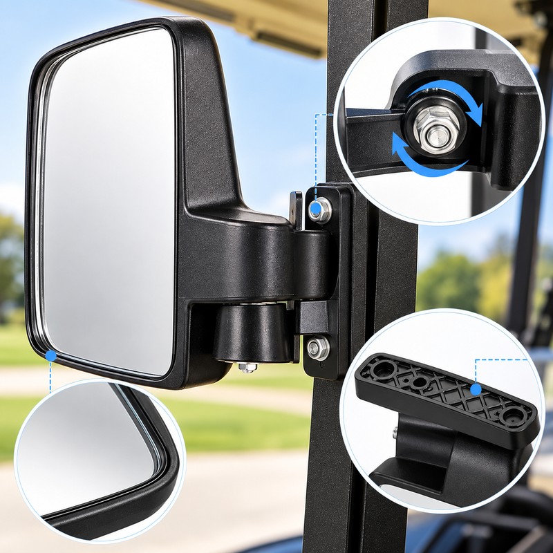 Golf Cart Side Mirrors for Rear Viewing – Adjustable Glass