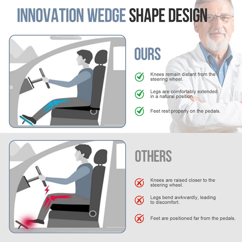 Ajiteogy Car Seat Cushion, Memory Foam Car Wedge Seat Cushion