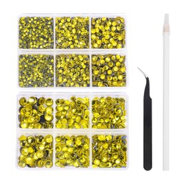 Nibiru 6616pcs Hotfix Rhinestones 5 Mixed Sizes FlatBack Crystal Rhinestones for Crafts Round Glass Gems with Tweezers and Picking Rhinestones Pen(Yellow)