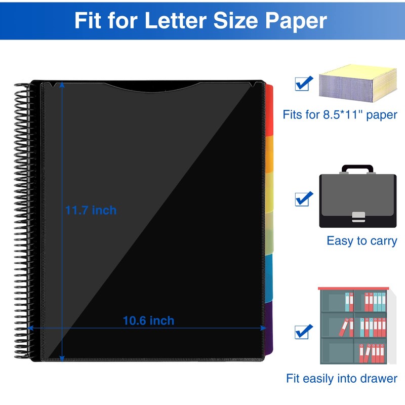 12 Pocket Project Organizer, Forvencer 1/6-cut Tab Binder Organizer with