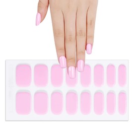 DANNEASY 16 Pieces Semi Cured Gel Nail Strips - Pink Solid Color, Gel Nail Stickers Full Nail Wraps Salon-Quality, Long Lasting, Easy to Apply with Nail File, Cuticle Stick, Prep Pads