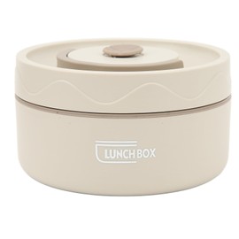 Hapivida Food Thermo, 304 Stainless Steel Double Layer Soup Container Portable Round Shape Insulated Lunch Food Jar Wide Mouth Bento Box 420ml for Work, School, Outdoor Dining(Microwaveable-Beige)