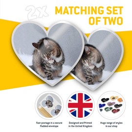 Awesome 2 x Heart Stickers 10 cm - Cute Tabby Kitten Cat in Snow Fun Decals for Laptops,Tablets,Luggage,Scrap Booking,Fridges #44808