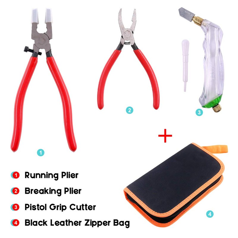 Hilitchi 3-Pcs Premium Glass Running Breaking Pliers and Pistol Grip