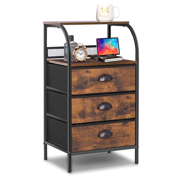 Jixlantuc Nightstand Bedside Table Drawer Organizer Side Table with Fabric