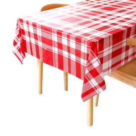 2Pcs Disposable Tablecloths,Elegant & Durable Tablecloth for Parties, Plastic Rectangle Waterproof Table Covers 54 x 108In,Table Cloths for Parties Birthdays Weddings Picnics (Big red grid)