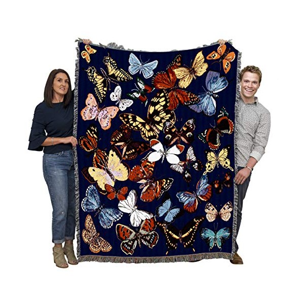 Flutterbies Butterfly Blanket Throw Woven from Cotton - Made in The USA (72x54)