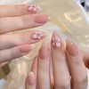Flower Press on Nails Nude Pink Almond Fake Nails 3D