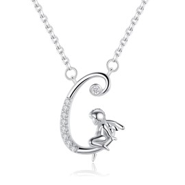 VIKI LYNN Initial Necklace for Women 925 Sterling Silver Alphabets Letter C and Angel Necklace