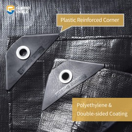 GUARD SHIELD Black Tarps Heavy Duty Plus+ Waterproof 10x10 Feet, 12mil Large Tarp with Reinforced Grommets, Outdoor Cover for Roof, Car, Boat, Truck and Ground Pool