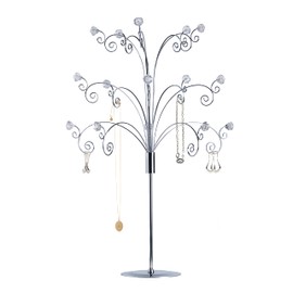 HOHIYA 20 Inch Jewellery Tree Stand Necklace Holder Organiser Hanger Ornament Bauble Display Stand for Birthday Christmas Monther Day Party Home Gift Famliy Chrome Silver