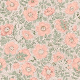 VEELIKE Vintage Pink Poppies Floral Peel and Stick Wallpaper Boho Flower Wallpaper for Nursery Bedroom 17.7''x118'' Floral Contact Paper for Cabinets Drawers Prepasted Removable Wall Paper