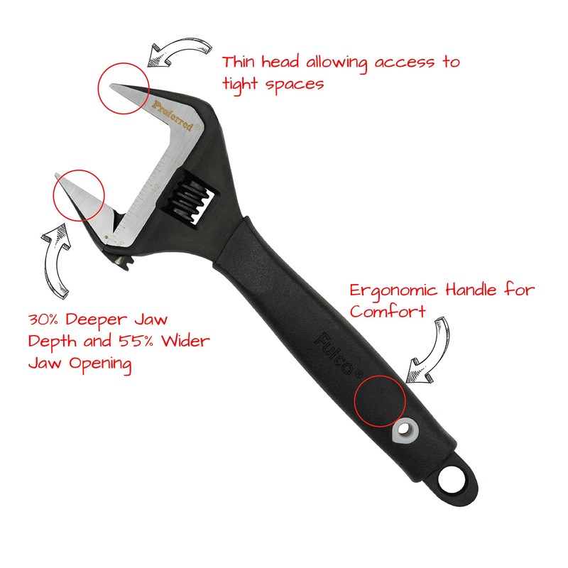 Proferred Plumbing Adjustable Wrench, Black Phosphate Finish, 4 Available Size