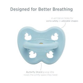 HEVEA Dummy in "Baby Blue" with Duck Motif, Environmentally Friendly Rubber Dummy Made of Natural Materials, Round Cherry Dummy for Babies Between 0-3 Months, Pack of 1