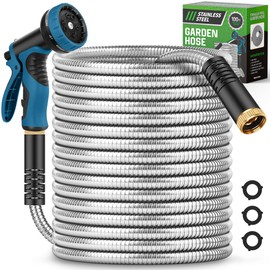 Advinski Garden Hose 100FT, Water Hose with 10 Function Nozzle, Garden Hose Metal with Leak-proof Connectors, No-Kink, Lightweight, Puncture-proof, Pet-proof, Sturdy, 550PSI, Hose for Outdoor, Yard