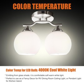 Facon 12V RV Pendant Dining Table Light with Replaceable Bulb (2 X E26 Bulb Included), RV Camper Dinette Light with Glass Shape and Switch, 12Volts Pendant Lamp for Automotive Kitchen Island