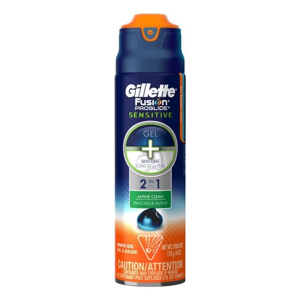 Gillette Fusion ProGlide Sensitive 2 in 1 Shave Gel, Alpine Clean, 6 Ounce (Pack of 6)