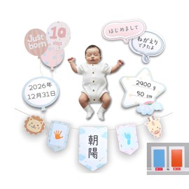 6-in-1 Baby Photo Set, Includes 2 Types of Handprint Stamps (6 Types of Commemorative Photos and Growth Records Set) (From Self-Maternity, Newbone Photo to Moon Photos) Name Card Stamp Pad Moon Photo