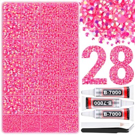 30000Pcs Resin Rhinestones for Bedazzling with 3Pcs B7000 Jewelry Glue, Hot Pink AB Flatback Gems Rhinestones for Crafting, Clothing Tumblers Mugs Shoes Fabric Decor Nail Art