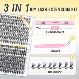 Cluster Lashes Kit - 9-16mm C Curl 320PCS Individual Eyelashes Kit with Lash Bond Seal Tweezers - LANKIZ 30D 40D Natural Wispy Fluffy Eyelash Clusters for DIY Lash Extensions