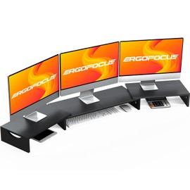 ErgoFocus Triple Monitor Stand Riser, Extra Long Monitor Riser for 1~2~3 Monitors, Dual Monitor Stand with Length and Angle Adjustable, 3 Shelf Monitor Stand for Desk