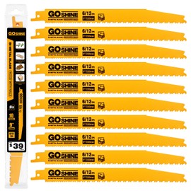 10 Pack 9 Inch 6/12 TPI Reciprocating Saw Blades for Nail-Embedded Wood,Bi-Metal Blades for Cutting Stud and Nail PVC Pallets etc