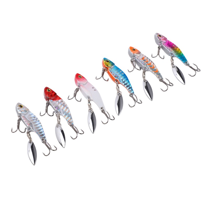 6pcs 5cm Metal Artificial Vib Fishing Lure Streamlined Design 3D