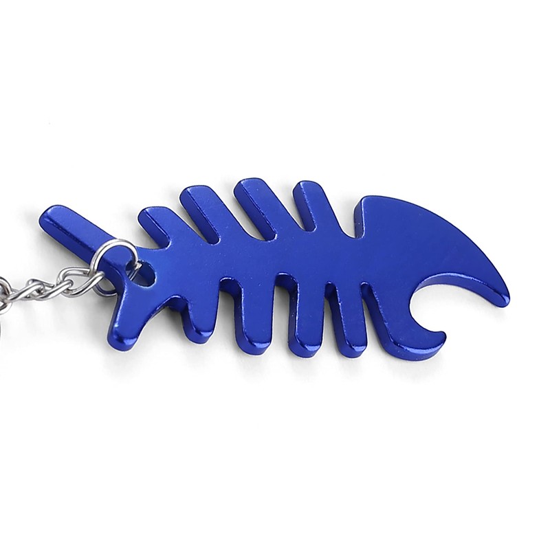 Komonee Fish Bone Blue Bottle Opener Key Chain Metal Dead