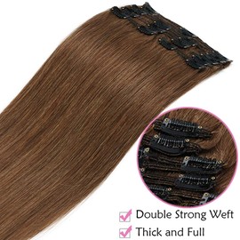 Clip-In Real Hair Extensions, Double Weft 8-Piece Set, Remy Hair
