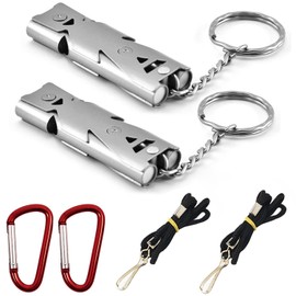 Survival Whistle, CTRICALVER High Decibel Safety whistles with lanyard, keychain, Double Tubes Emergency Whistle Electroplated silver, 80~150dB suitable for School, Gym, Outdoor Camping, Hiking(2 set)