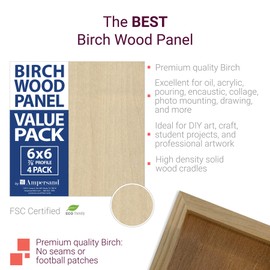 Ampersand Art Supply Birch Wood Painting Panel 8 x 10-inch w/ 7/8" Profile Cradle Value Pack for Painting & Pouring, 8"x10", 3 Boards per Package