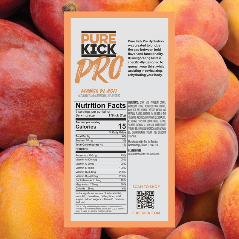PURE KICK PRO Hydration Electrolyte Drink Mix, Peach Mango, Includes