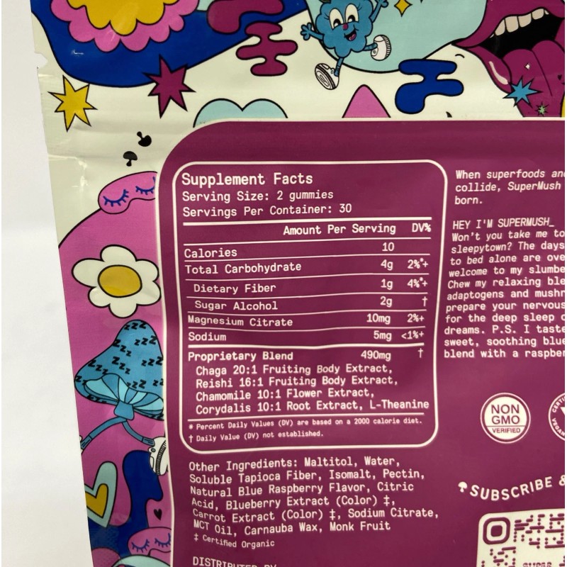 SuperMush Daily Sleep Mushroom Vegan Supplement Gummies - 60ct/30 Servings