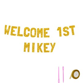 Meowoo Sparkling Gold Glitter Welcome Banner, 7.7-Inch Bold Letters, Secure Alignment with Non-Sliding Design, Perfect for Mickey First Party Decor