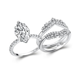 RODIFFY 2.5ct Wedding Rings Set for Women 925 Sterling Silver 18K White Gold Plated Vintage Marquise Cut Engagement Ring Sets, Metal, Cubic Zirconia